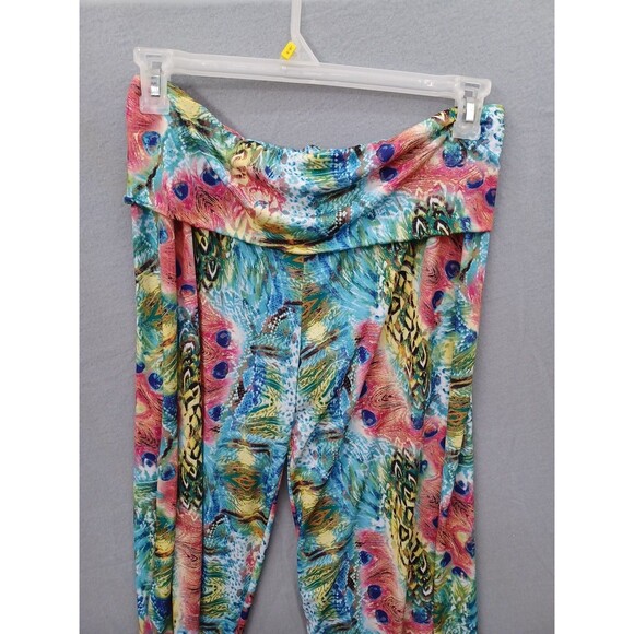 Mimozza Womens Wide Leg Palazzo Pants XL Peacock Yellow Black Stretch Gipsy - Picture 3 of 7